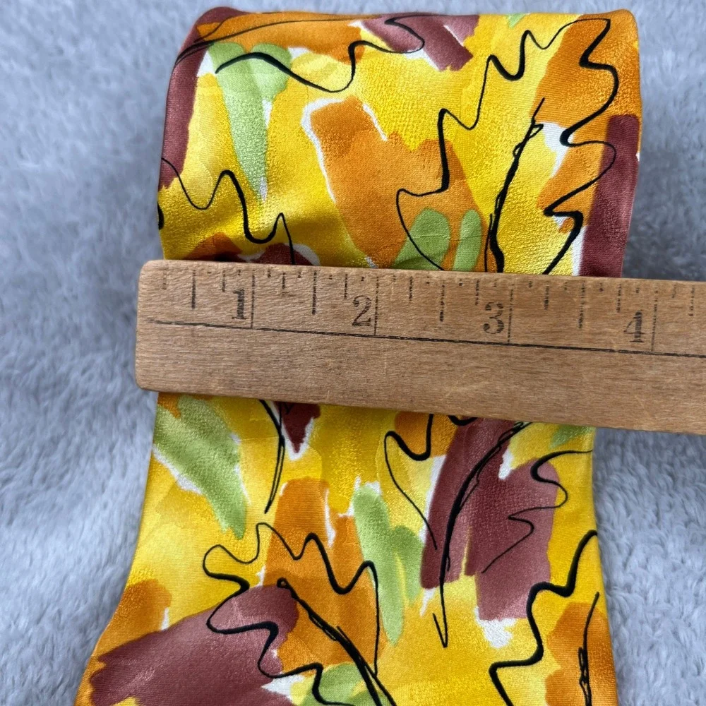 Vintage J Garcia California Mission Silk Necktie Yellow Abstract Leaf Mens Art